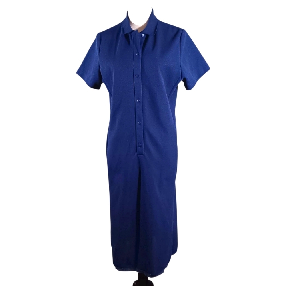 Vintage Haymaker Button Front Navy Double Knit Dress - Picture 4 of 9